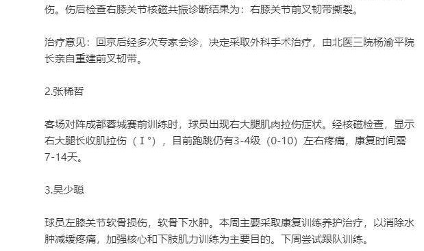 开云体育App-国安官方：斯帕吉奇右膝前叉韧带撕裂 张玉宁伤愈